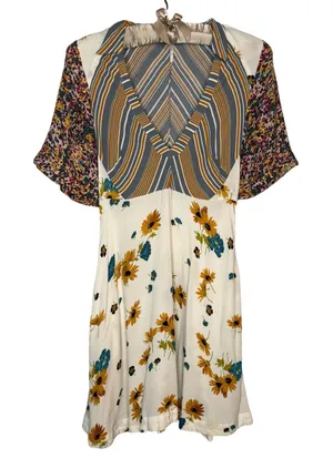 Free People Mini Dress Sunflower Striped 0 (XS) Rayon Flutter Sleeve Sundress thumbnail 1