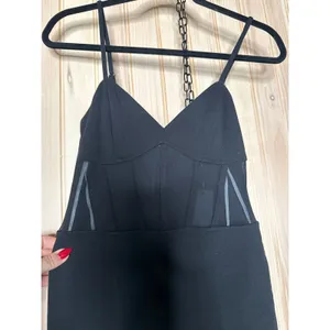 NWT Lulus Sultry Strut Black Mesh Bustier Sleeveless Wide-Leg Jumpsuit Size XS thumbnail 4