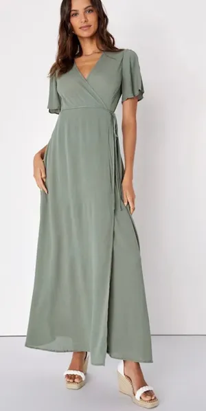 Lulus Olive Green Wrap Maxi Dress thumbnail 1