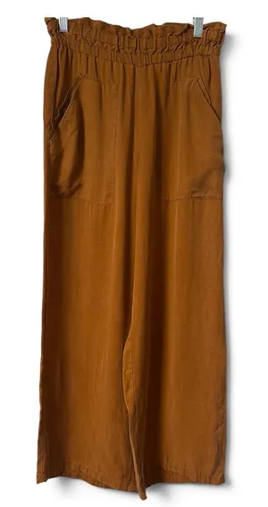 ZARA Tobacco Brown Wide Leg Paperbag Waist Cropped Pants High Rise Patch S thumbnail 1