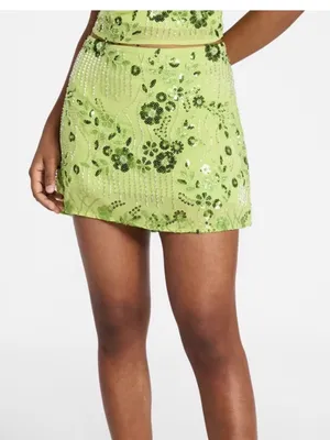 No Boundaries Sequin Beaded Embellished Mini Skirt Light Green Womens Size XS thumbnail 1