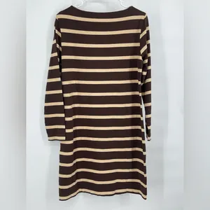 LL Bean Vintage Dress ‎ Brown Striped Long Sleeve Dress Casual Cotton Size 8 thumbnail 2