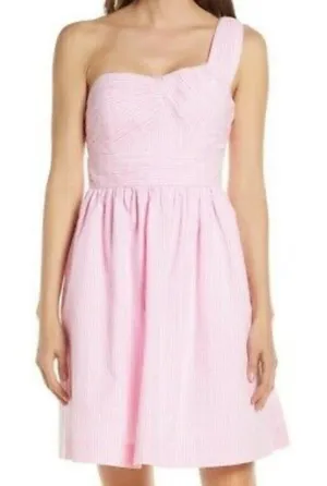 Lilly Pulitzer Addison‎ one shoulder Pink seersucker Sundress 12 thumbnail 1