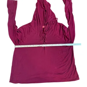 Y2K Skater Top Burgundy Lace Up Lightweight Hoodie Long‎ Sleeve Sz M thumbnail 7