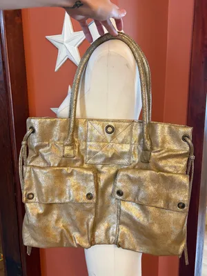 Vintage Y2K Old Navy Metallic Gold Tote Bag with Front Pockets thumbnail 2