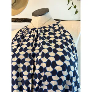 Ava & Viv Blue Linen Blend Mod Retro Print High Neck A Line Dress Size 2X thumbnail 3