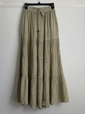 Young Threads Tiered Wide Leg Palazzo Pants S Moss Sage Linen Look Boho NWT thumbnail 2