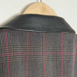 Willi Smith blazer wmns 8 Glen‎ plaid red gray faux leather collar single button thumbnail 10