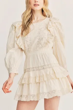 LoveShackFancy Santorini Mini Dress Small Cream Ivory Lace Ruffle Cottagecore‎ thumbnail 1