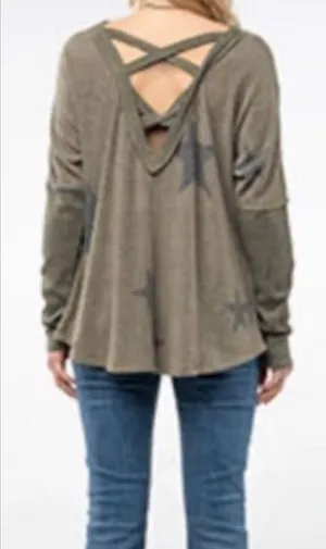 Miss Me Star Print Cowl Neck Sweater. Size Large thumbnail 1
