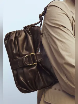 Zara Buckled Shoulder Bag In Dark Brown thumbnail 1