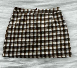 SHEIN Brown and White Plaid Mini Skirt thumbnail 1