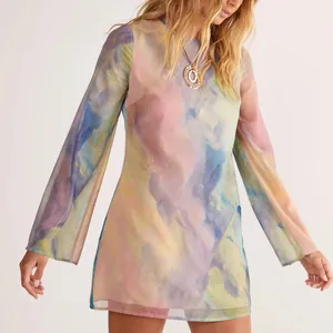 Nasty Gal Chiffon Marble Print Flared Sleeve Tunic Mini Dress thumbnail 2
