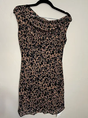 Commense NWT Asymetrical‎ Collar Animal Leopard Drapey Mini Dress thumbnail 2