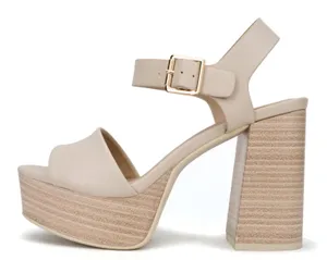 Nude Faux Leather Chunky Heel Platform Wedge thumbnail 2