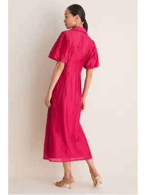 Tuckernuck Raspberry Organza Delaney Dress L Puff Sleeves Collar Wedding Guest thumbnail 3
