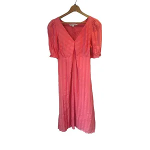 The Nines by HATCH Midi Dress Womens XS Pink Maternity Smocked Boho Cottage thumbnail 2