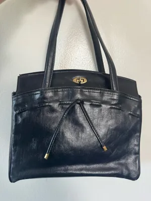 Black vintage Leather Shoulder Bag with Drawstring Detail thumbnail 1