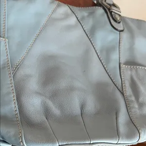 Tignanello rare Blue Leather Shoulder Bag multi striped interior thumbnail 9