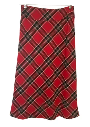 Covington Red Black White Tartan Plaid Stretch A-Line Holiday Christmas Skirt 4 thumbnail 1
