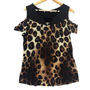 Leopard Print Cold Shoulder Top V-Neck Sz M Mobwife Y2K Safari Chic Glam Keyhole thumbnail 2