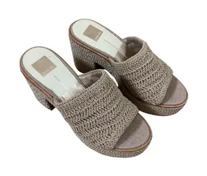 Dolce Vita Ladin Platform Sandals 9 Beige Crochet Block Heel Slide 90s Y2K Boho thumbnail 1