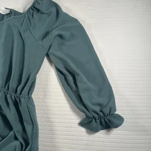 Honeyme Women’s Medium Green Wide Leg Jumpsuit Long Sleeve Elastic Waist Boho thumbnail 6