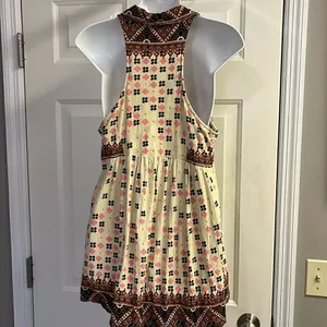 Free People Sleeveless Collared Boho Flowy Key Hole Tank V-Neck Tunic- Medium thumbnail 9