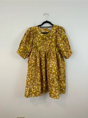 Kika Vargas for Target Mum Floral Puff Sleeve Yellow Mini Dress Size Large thumbnail 2
