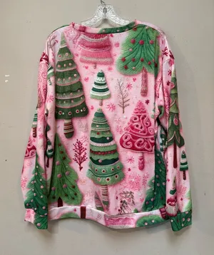 Pink Christmas Tree Sweatshirt XL Whimsical Girly Holiday Maximalist thumbnail 1