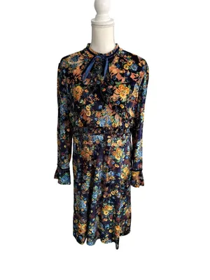 DALIA MACPHEE High Neck Velvet Floral Long Sleeve Dress Size XL thumbnail 6