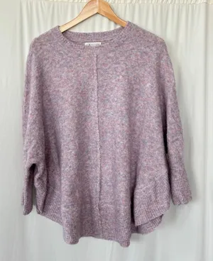 Lou & Gray Loft Pink Marble Heathered Knit Sweater Quarter Sleeve Poncho Style S thumbnail 1
