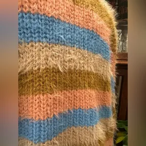 Entro Boho Glam Eyelash Knit Striped Sweater Size Large Multi-Color Fuzzy Fluffy thumbnail 7