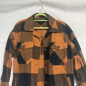 Blu Pepper Orange Plaid Buffalo Print Shacket Sz S thumbnail 3
