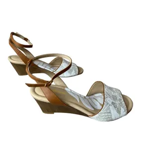 Tommy Bahama Ivy Walk Cream‎ Canvas Wedge Sandals 10 Linen Leather Combo Ankle thumbnail 3