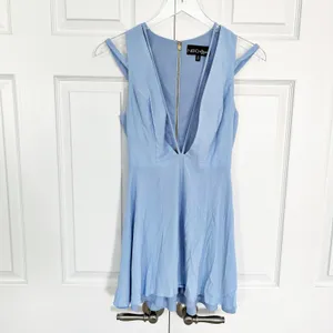 NBD x The Naven Twins No Secrets Periwinkle Plunge Fit & Flare Mini Dress thumbnail 4