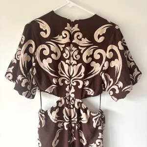 Abercrombie & Fitch Short Puff Sleeve Cutout Maxi Dress Brown Tan Floral Pattern thumbnail 13