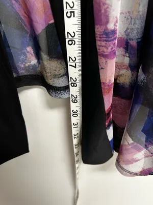 Lightweight Open-Front Multi-Color Art Print Cardigan - Black Trim thumbnail 6