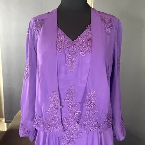 Purple Chiffon Formal Dress Floral Detail Corset Back Matching Jacket Size 12 thumbnail 2