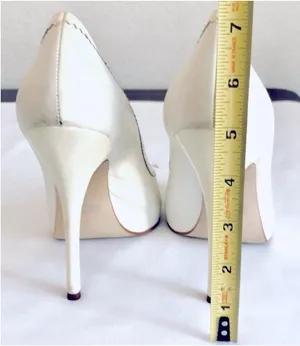 Cathy Jean Creamy Off-White High Heels Pumps: w/ Open Toe & Bow Accent, Leather, Wmns Sz. 7 thumbnail 4