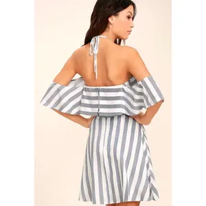 Lulu's The Wind is Right Blue and White Striped Off-the-Shoulder‎ Dress XL thumbnail 2