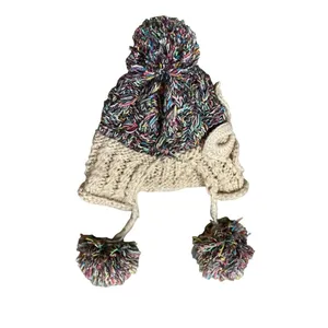 Cute Winter Beanie Pom Pom Tie Used Womens One Size thumbnail 12