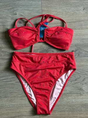 CUPSHE Red Shimmer High-Waist Bikini Small NWT Minimalist Sexy thumbnail 1