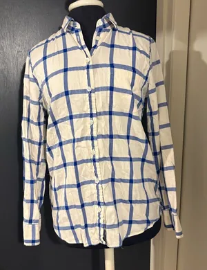 💜 J. Crew 100 Percent Cotton Blue and White Plaid Women's Button Down Shirt 🦭 thumbnail 1