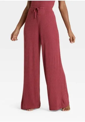 Auden Women's Cozy Ribbed Wide Leg Pants - Rose Pink Size Medium thumbnail 1