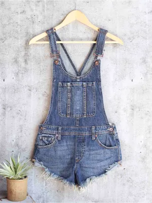 We The Free Free People Denim Shortalls Frayed Hem 100% Cotton Size 29 thumbnail 9