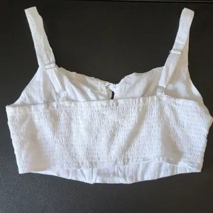 Love Tree Milkmaid 100%‎ Cotton Crop Top White Eyelet Lace Corset Tie Front L thumbnail 3