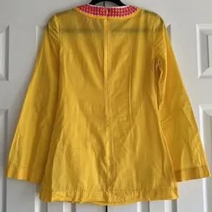 Tory Burch Yellow Embellished Tunic Top Sequin Neck Cotton Size 4 thumbnail 6