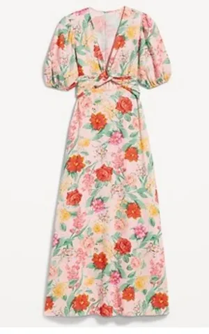 Old Navy Fit and Flare floral Linen Blend twist- Front Maxi Dress size Medium by … thumbnail 1