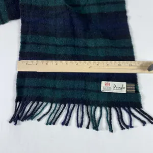 Vintage Pringle Of Scotland Scarf Womens One Size Green Cashmere‎ Plaid Fringe thumbnail 5